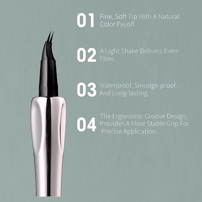 Waterproof Eyebrow Pencil with 2 Tip, Microblading Eyebrow Pencils for Women, Waterproof and Last All Day Thin Brow Pencil with Precise Tip for Natural and Hair Like Brows, Soft Ash Black