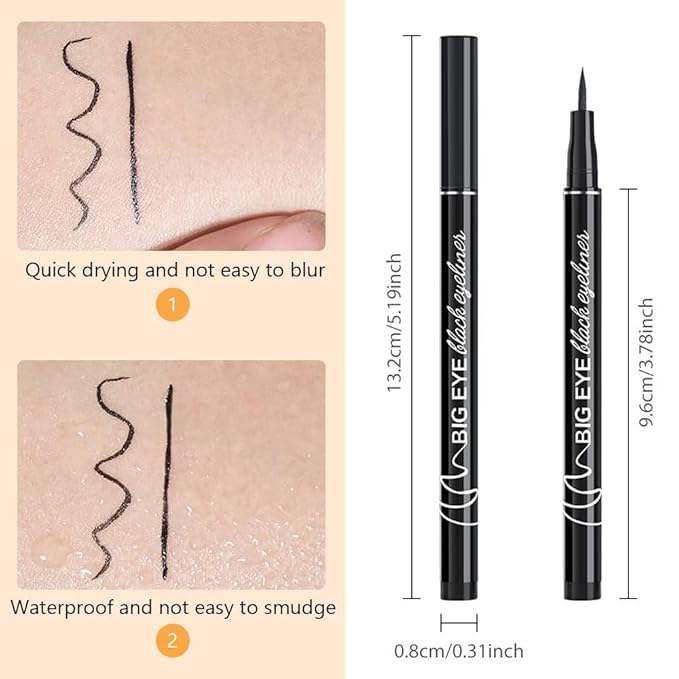 WanTuoluo 12-Pieces Matte Liquid Eyeliner Pens Set, Eye Ink Liner Makeup, Quick Drying, Smudge-Resistant, Vegan Formula (Pack of 12) (Black)