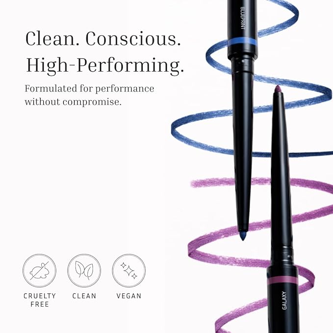 LITHE BEAUTY Smudge-Proof Gel Eyeliner Pencil Set, Long Wear Retractable Eyeliner with Ultra Thin Tip & Angled Brush, High Definition Vegan Makeup Duo in Shades Blueprint and Galaxy