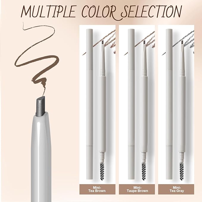 Eyebrow Pencil, Retractable Definer with Dual Brush, Ultra-Fine Tip for Precise Brow Makeup, Waterproof Gel Formula, Natural Hair-Like Strokes, Enhance Beauty (Tea Gray, Mini)