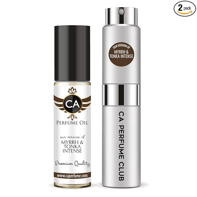 CA Perfume Duo Impression of Myrrh & Tonka Intense For Women And Men Perfume Layering Set Long Lasting Travel Size EDP + Body Oil Roll-On Bottle 0.27 Fl Oz+0.33 Fl Oz