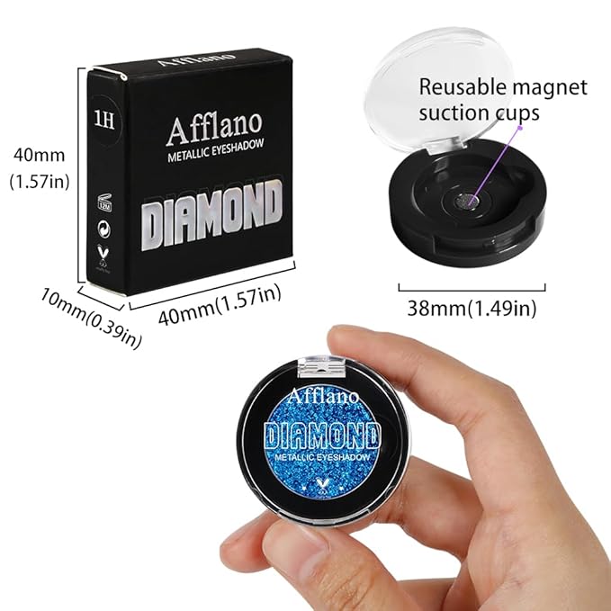 Afflano Sparkly Blue Eyeshadow Single, Long-Lasting Blue Glitter Eyeshadow Rich Pigment, One Swipe Coverage, 12H Wear No Fallout Metallic Shimmery Sapphire Eye Shadow for Women Day, Night Party Makeup