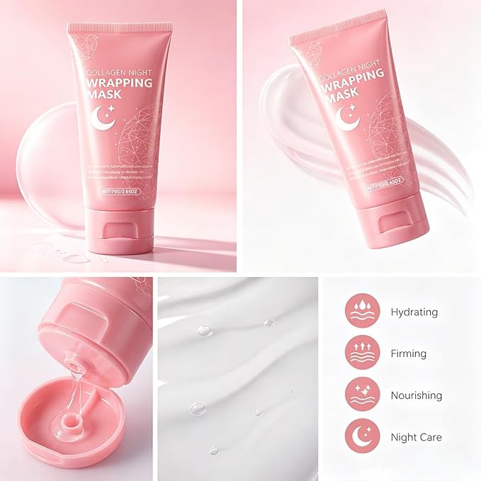 YURI Collagen Night Wrapping Mask Peel, Peel off Overnight Facial Mask, Hydrating Face Mask for Skin Care, Easy Peel Sleeping Mask for Women & Teen Girls, 2.54 fl.oz