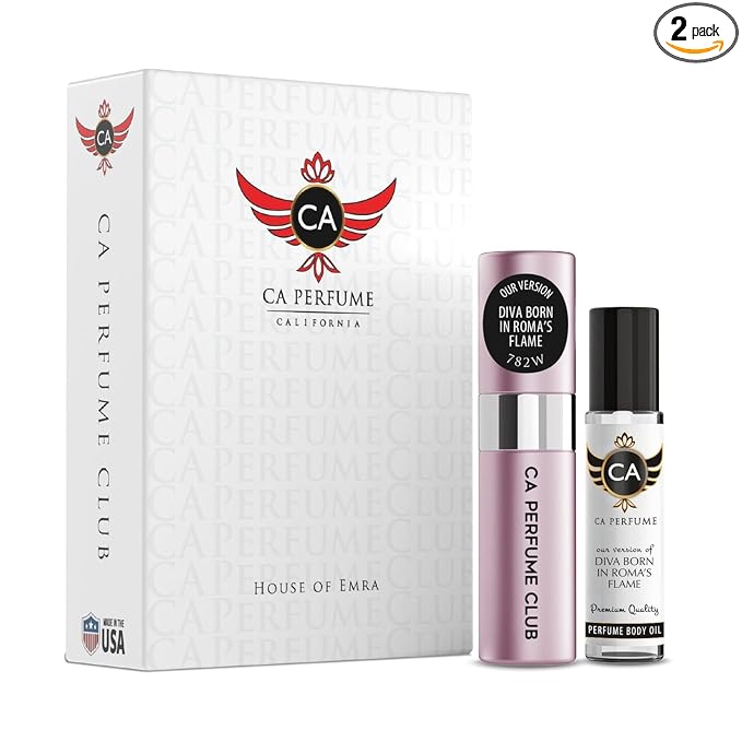 CA Perfume Duo Impression of Diva Born In Roma's Flame For Women Perfume Layering Set Long Lasting Travel Size EDP + Body Oil Roll-On Bottle 0.27 Fl Oz+0.33 Fl Oz