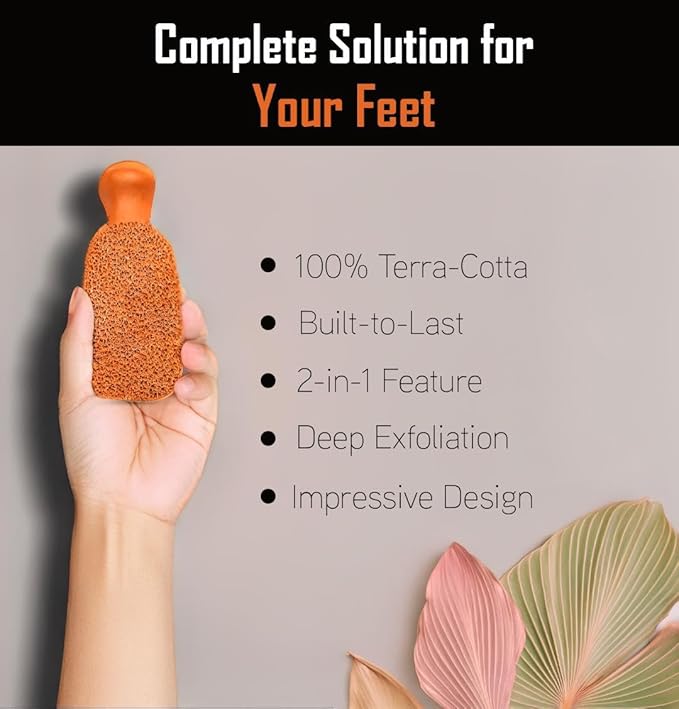 QUBA LINEN Pumice Stone for Feet – 2-Sided Terra Cotta Foot Scrubber, Natural Callus Remover for Dry Skin & Rough Heels, Cracked Heels – Pedicure Exfoliator for Feet Hands Body
