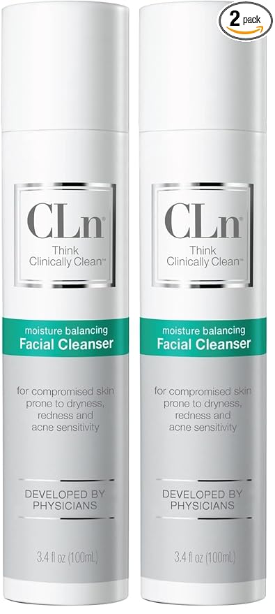 CLn® Facial Cleanser - Hydrating Facial Cleanser with Glycerin, For Skin Prone to Dryness, Eczema, Redness, Irritation & Acne Sensitivity, Fragrance-Free & Paraben-Free, 3.4 fl. oz. (Pack of 2)