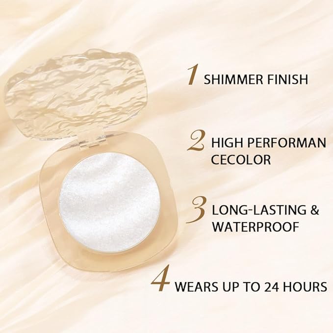 CAKAILA Pearl White Silver Shimmer Glitter Sparkling Monochrome Eyeshadow Palette,Metallic Single Eye Shadow for Older Women,Long Lasting Naturing-Looking Eye Makeup