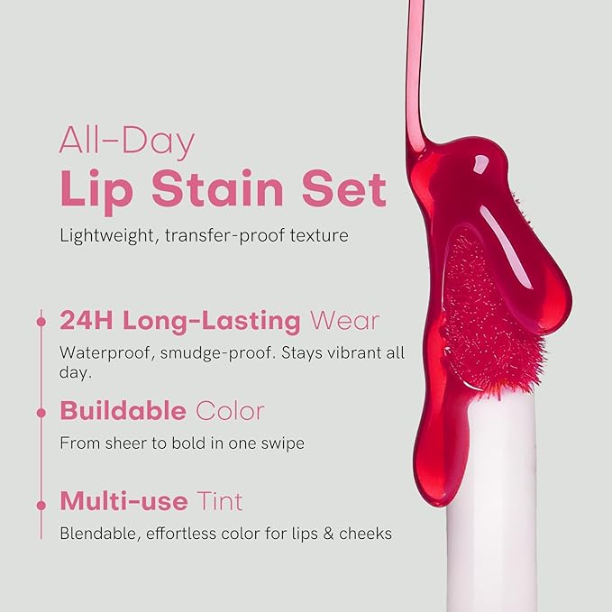 bayfree Lip Tint Stain Set, 3 PCS Korean Water Tint Lightweight Non-sticky, Waterproof Long Lasting Liquid Blush & Lip Stain, Transfer-Proof, Matte Finish Lip Color Makeup (fruit platter)