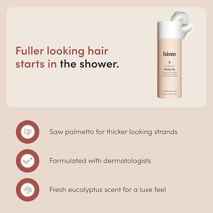 hims Thick Fix Thickening Conditioner - Made with Panthenol & Niacinamide - Lightweight, Moisturizing Conditioner - Paraben-Free, Sulfate-Free, Vegan - Eucalyptus Grove Scent - 6.4 Fl Oz, 2 Pack