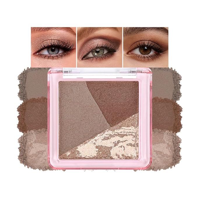 Warm Brown Gold Shimmer Baked Eyeshadow Palette, 3 Color High Pigment Blendable Eye Shadow Makeup for Older Women, Travel Mini Palette Suitable for All Eye Shapes, Vegan Cruelty-Free Glam Look 05#