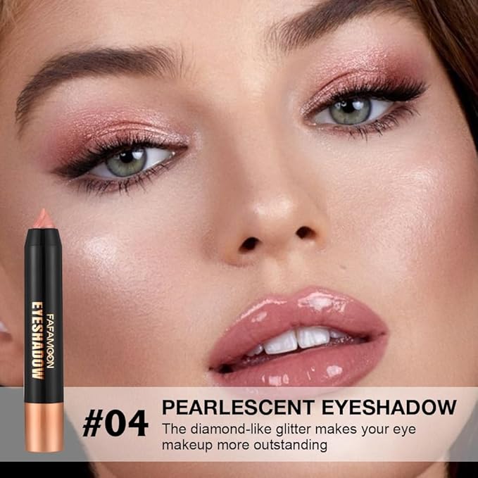 FeiCuiYun Monochrome Cream Glitter-Shimmer Eye Shadow Stick Palette makeup | 2-in-1 Eyeshadow & Eyeliner Pencil for Women | Waterproof, Vegan & Cruelty-Free | Sombras Para Ojos | 04 Shimmer Pink