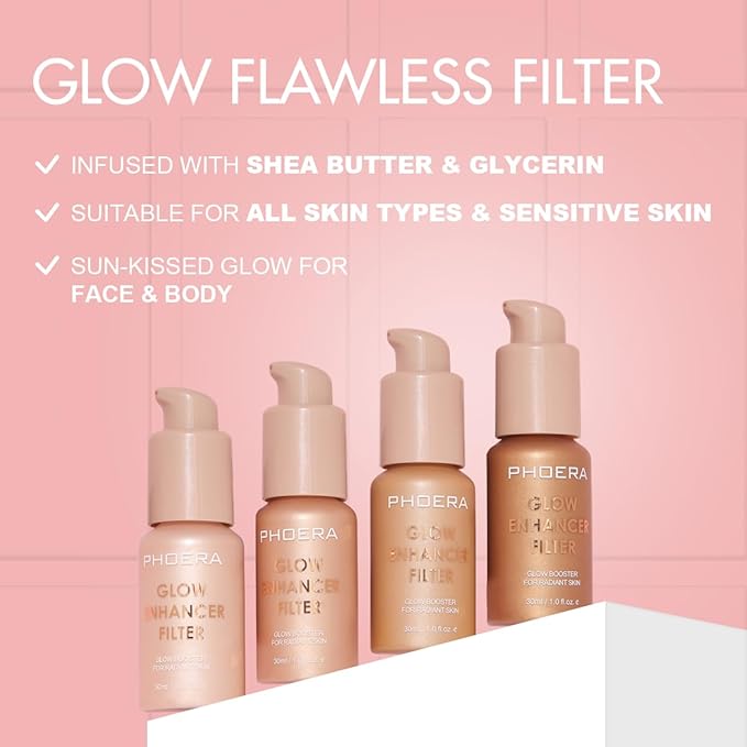 2 Pack PHOERA Skin Tint Glow Foundation, Flawless Filter Effect Silk Perfect Natural Radiant Illuminating Foundation. (01 Fair &02 Light)