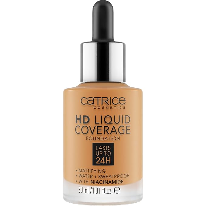 Catrice | HD Liquid Coverage Foundation | 24H Wear, Matte Finish, High Coverage, Waterproof Formula with Niacinamide | Vegan & Cruelty Free (066 | Warm Toffee)