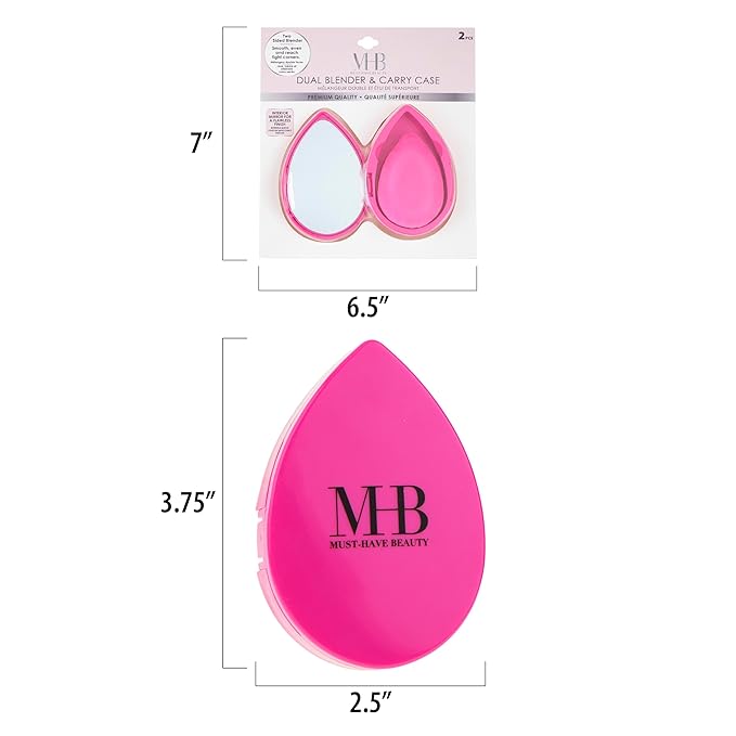 2pc Pink Dual-Sided Beauty Puff & Sponge – Carrying Case & Matching Mirror | Professional Makeup Blender for Flawless Application | Beauty Puff with Holder for Women – Soft