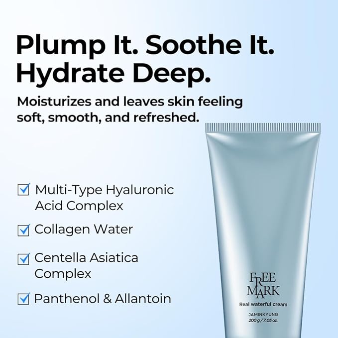 Real Waterful Gel Cream with Triple Water Complex with Panthenol, Cica Complex, Moisturizer for All Skin Types, Hydration, Korean Skin Care, 7.05 oz