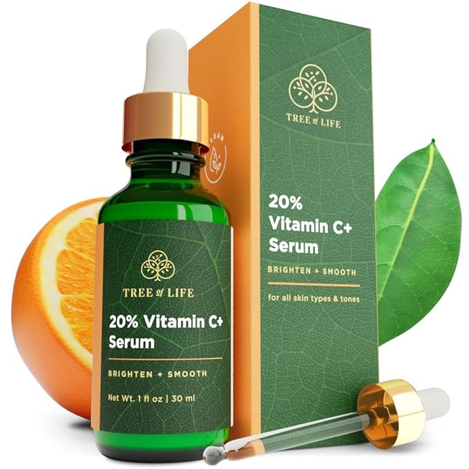 Tree of Life 20% Vitamin C+ Serum For Face with Vitamin E - Brightening & Hydrating Face Serum for Dark Spots, Fine Lines & Anti Aging - Dermatologist Tested, 1 Fl Oz