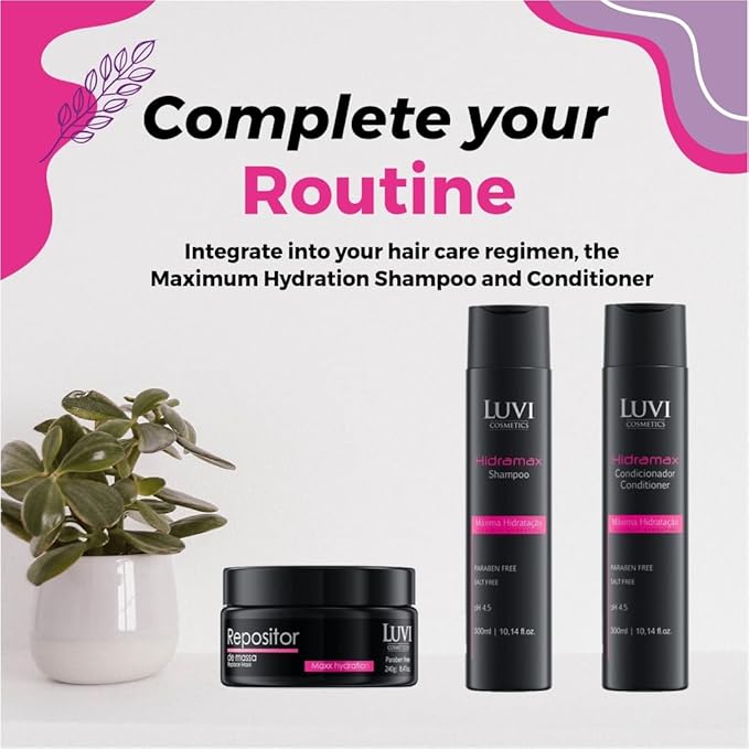 LUVI COSMETICS Hair Replace Mask Repositor Maxx Hydration (8.46 Fl oz | 240g) - Keratin Hair Treatment with Collagen and Keratin, Quick 3 Minute Hair Care for Shine and Softness