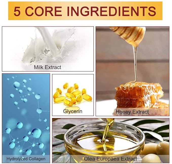 CGBOOM 5 Pairs Hand Masks Moisturizing Gloves, Hand Skin Repair Renew Mask Infused Collagen, Vitamins + Natural Plant Extracts for Dry, Aging, Cracked Hands (Honey and Milk)