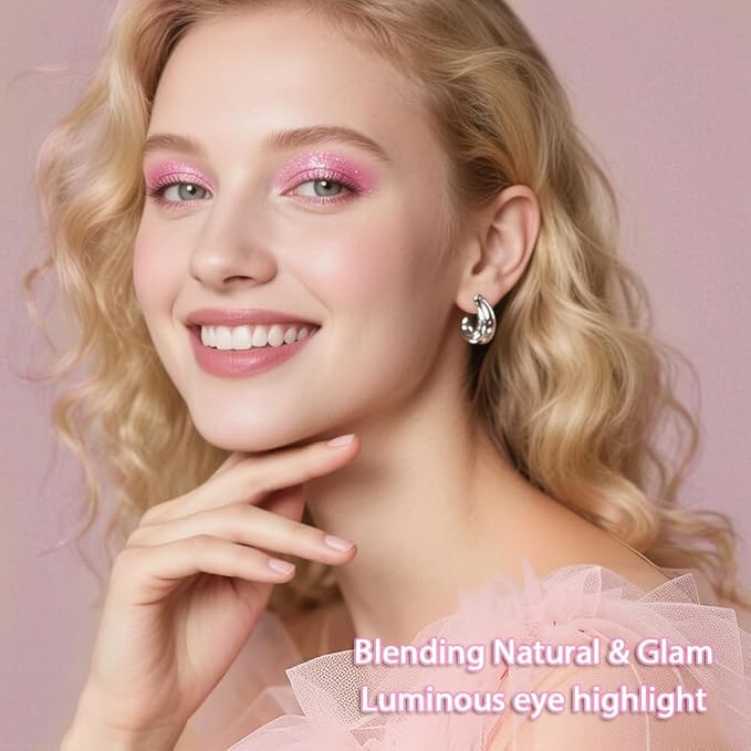 Afflano Single Pink Glitter Eyeshadow Palette, Sparkle Champagne Pink Rose Glitter Eyes Look, Highly Pigmented, Long Lasting Diamond Metallic Eye Shadow Pallet for Girl Women Concerts Day Night Makeup