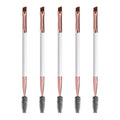 Duo Eyebrow and Eyelash Brush - Spoolie and Angled Brow Brush for Eye Makeup (5pcs, White)