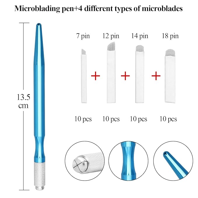 Eyebrow Microblading Kit, Permanent Tattoo Practice Set with Blades, Pigment, Practice Skin, Ruler, Repair Gel, Ring Cup, Finger Gloves, Pencil