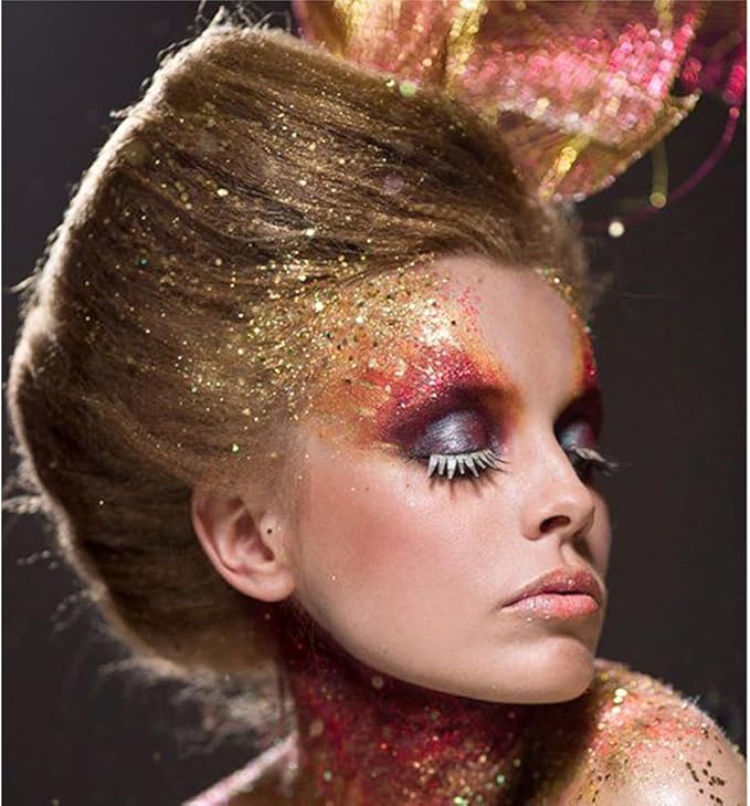 Body Glitter Gel, Mardi Gras Chunky Face Glitter Mermaid Sequins, Sparkly Hair Glitter,Singer Concert Festival Rave Accessories, Halloween Body Painting (#02 Gold)