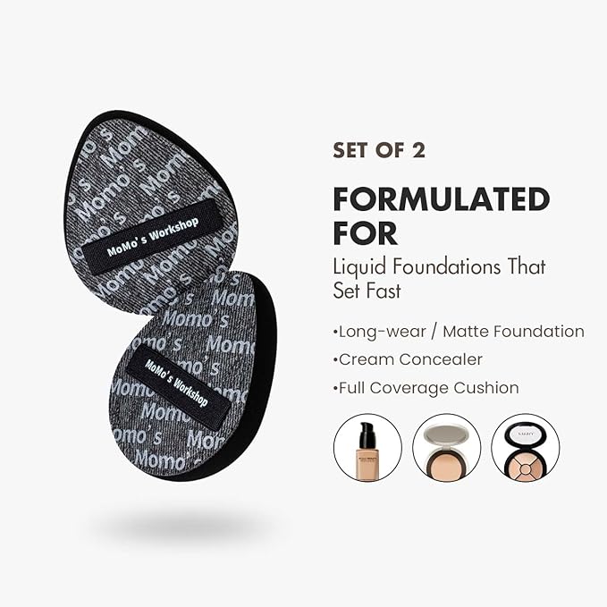 Momo's Workshop Black Denim Makeup Sponges,Blender Sponges for Foundation & Concealer, Non-Absorbent Rubycell, Large Beauty Sponge,Makeup on Details Targeted, Travel Friendly & Reusable,2pcs