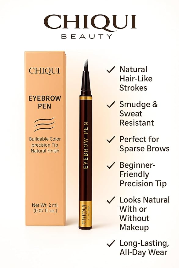 Chiqui Filler Eyebrow Pen - Natural, Long lasting, Waterproof, Vegan. Flawless, Natural-Looking Brows. Perfect for Alopecia, Eyebrow Gaps, Sparse patches, Thinning Eyebrows, Over-Plucked Areas