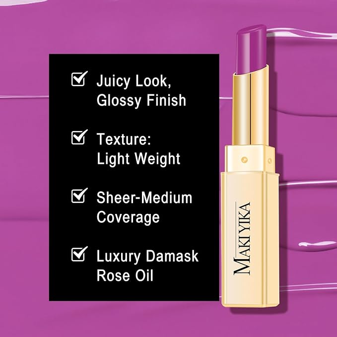 MAKI YIKA Moisture Purple Lipstick for Women Hydrate Tinted Lip Balm for Mother's Day Dry Cracked Lips Sheer Lipstick Lip Tinted Glossy Finish,MA065 Lavender