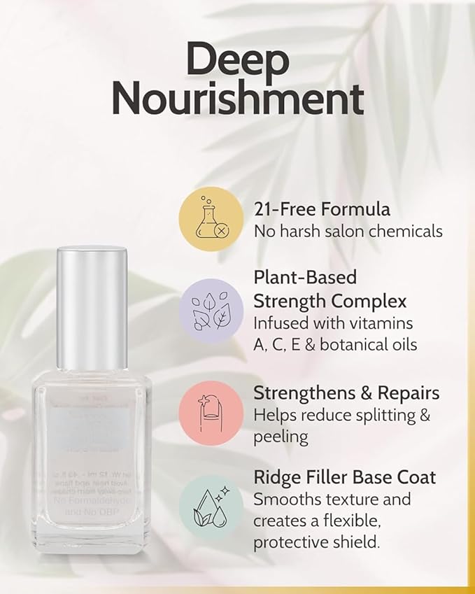 Karma Organic Nail Strengthener for Thin Nails and Growth, Nail Ridge Filler Base Coat Polish, Nail Hardener for Damaged Nails, Growth Treatment - Non-Toxic, Vegan, and Cruelty-Free (0.47 FL oz)