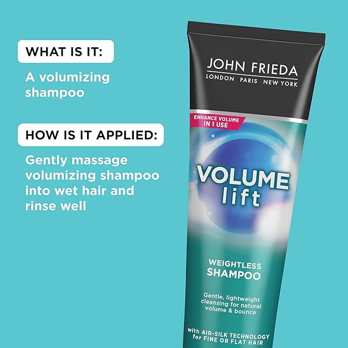John Frieda Volume Lift Weightless Shampoo, Lightweight Volumizing Shampoo with Air-Silk Technology for Fine or Flat Hair, Adds Natural Fullness, Safe for Color-Treated Hair, 8.45 Oz (Pack of 2)