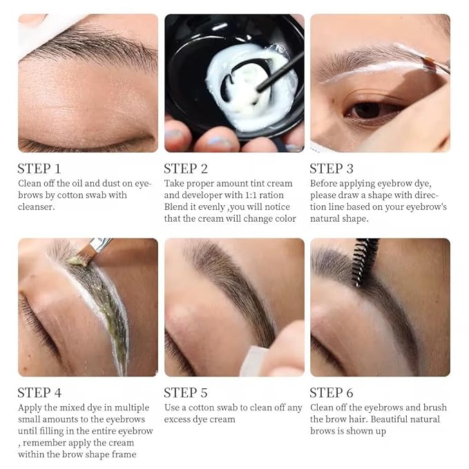 Professional Brow Tint Dye Kit – 1 & 2, Long-Lasting Results(Brown)