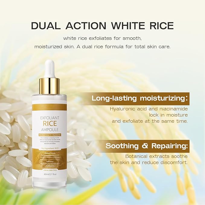 Peel Shot Glow White Rice Exfoliant Peeling Ampoule, Soft Exfoliating Face and Body Scrub, Facial Exfoliator, Deep Hydration Serum, 80ml