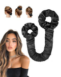 BONNET QUEEN Satin Heatless Hair Curler, Overnight Curls for Long Hair, Ultra Soft Daily Use of Hair Accessories & 2 Scrunchies, Damage-Free Styling, Soft Hair Curlers for Overnight, Light Black