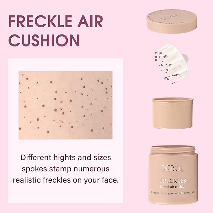 MARBUROLY Natural Freckle Purple Blush Makeup Kit- Liquid Fake Freckle Air Cushion, 2 Colors Freckle Pen, Powder Cushion Blush, Waterproof Long Lasting Freckles Marker for Cheek