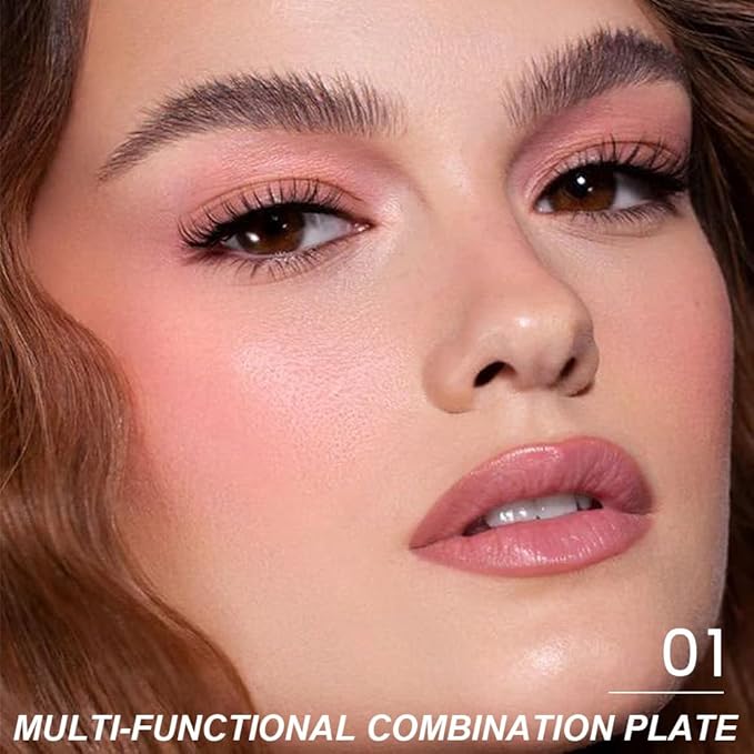 6-in-1 Cream & Powder Blush Highlighter & Eyeshadow Makeup Palette, Neutral Nude Orange Matte & Shimmer Makeup Palette, Comprehensive Face Makeup Plate for Women Daily,Vegan and cruelty-free 01