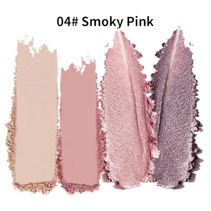 4 Colors Neutral Nude Eyeshadow Palette, Matte Shimmer & Glitter Shades, Pink Rose Plum Brown Warm Tones, Blendable Long-Lasting Eye Makeup for Mature Women, Blue & Green Eyes, Natural Daily Look 04