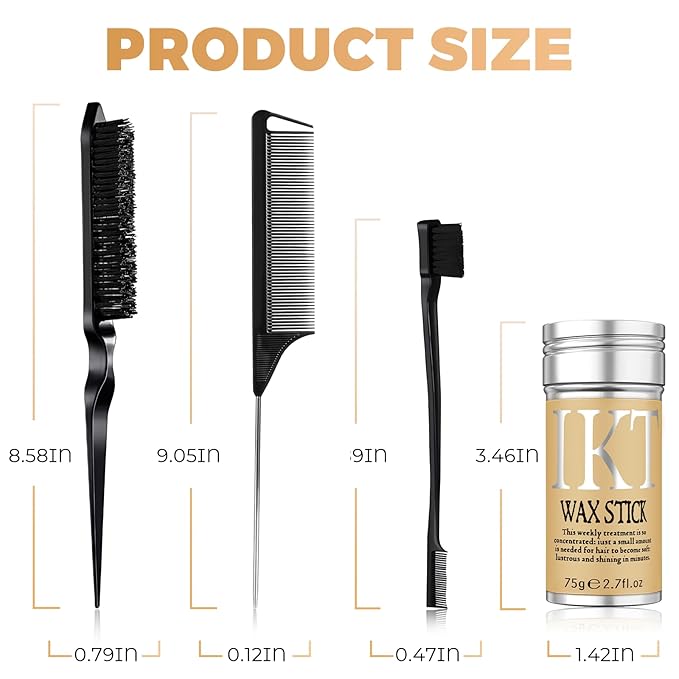 SOVONCARE 4 Pcs Hair Wax Stick for Flyaways with Brushes – Slick Back Hair Stick Wax for Women & Kids | Lightweight, Non-Greasy Hair Gel Stick for Sleek & Smooth Styles 2.7 Oz