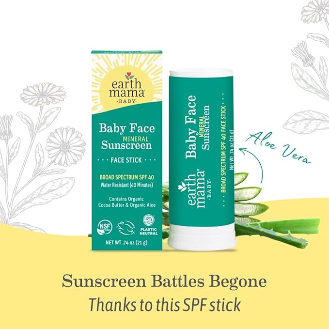 Earth Mama Baby Mineral Sunscreen Lotion & Face Sunscreen Stick Set SPF 40 - Non-Nano Zinc - Broad Spectrum for Babies, Kids & Family - Water Resistant Sun Protection