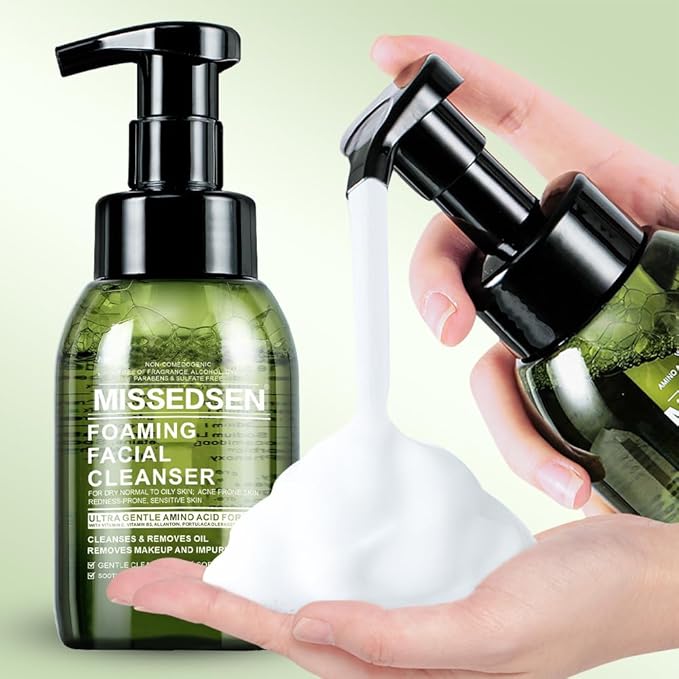 Mens Face Wash Foaming Cleanser for Men Vitamin B5 Deep Pore Cleansing for Acne, Oily, Sensitive, all Skin Types Soap-Free Fragrance-Free Colorant-Free Gentle Daily Face Wash 10 oz