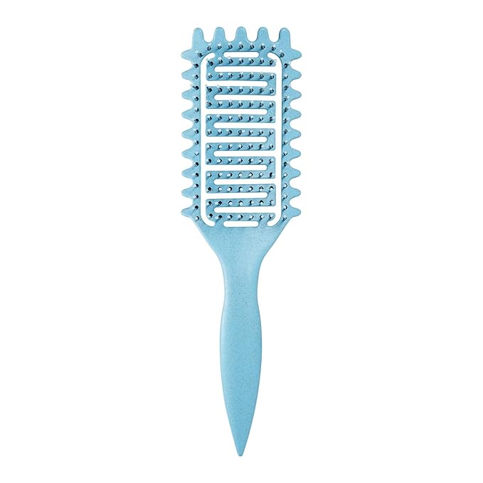 Curl Defining Brush for Curly Hair, Vented Detangling Hair Brush for Wet and Dry Styling, Curved Brush for Shaping and Smoothing Curl Clumps, Lightweight Hair Brush （Blue）