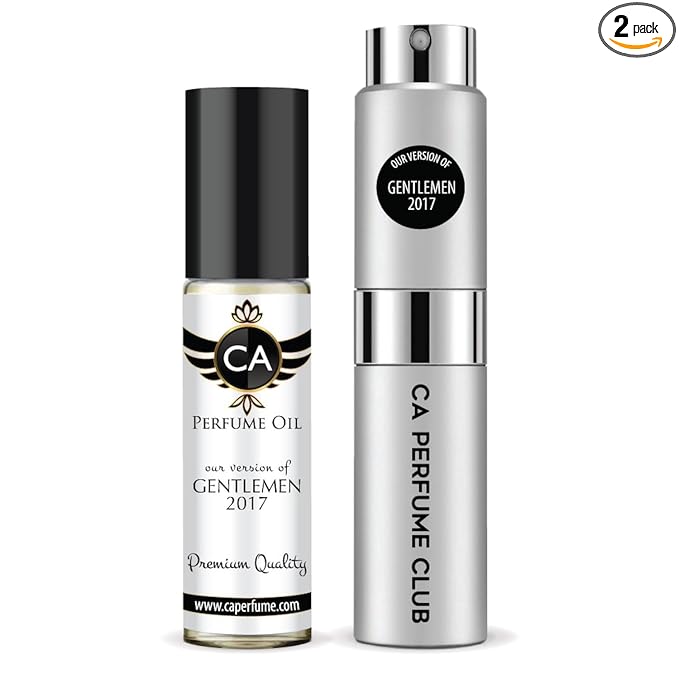 CA Perfume Duo Impression of Gentlemen 2017 For Men Perfume Layering Set Mens Cologne Long Lasting Travel Size EDP + Body Oil Roll-On Bottle 0.27 Fl Oz+0.33 Fl Oz