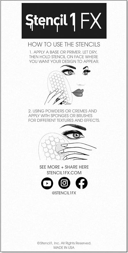 Stencil1FX Eye Drips 1 Tears Makeup Stencil - Water Drops Reusable Stencils for Costumes, Dress Up, Halloween, Cosplay, Face Painting, Raves, Festivals, Parades, Parties