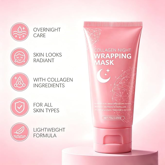 YURI Collagen Night Wrapping Mask Peel, Peel off Overnight Facial Mask, Hydrating Face Mask for Skin Care, Easy Peel Sleeping Mask for Women & Teen Girls, 2.54 fl.oz