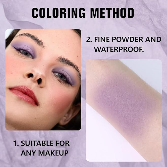 evpct Mauve Lavender Purple Matte Single Eye Shadow Palette Makeup for Older Women, Plum Lavender Purple Natural Cream Eyeshadow Palette for Green Eyes, High Pigment Mini Monochrome Eyeshadow