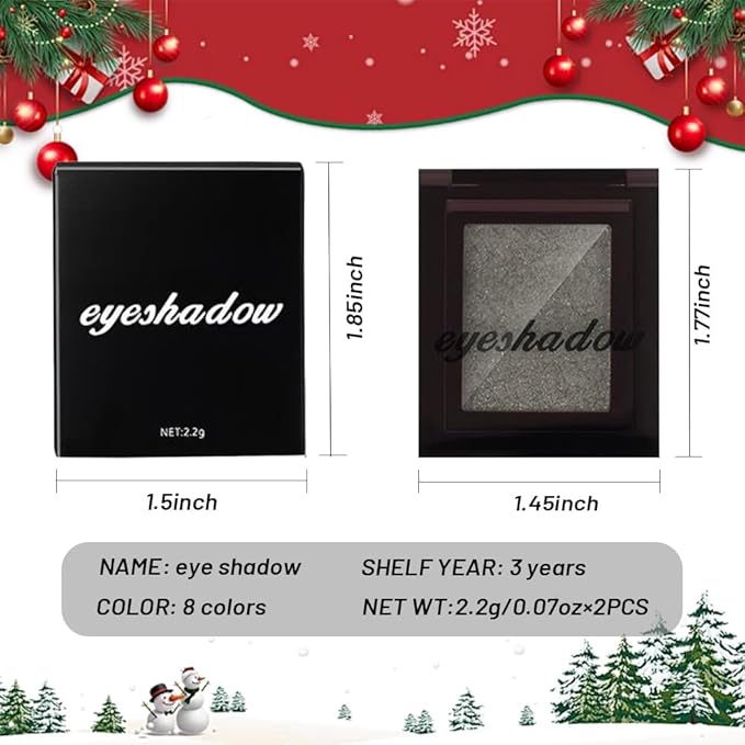 Pressed Single Eyeshadow Makeup, Sparkle Highly Pigmented Monochrome Eye Shadow Palette, Waterproof Neutral Powder, sombras para ojos, Lightweight Blendable, #03 Smoky Gray+#05 Ink Black