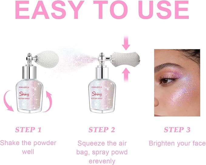 Hair and Body Glitter Spray, Shimmering Powder Sparkle Powder Makeup, Glitter Loose Sparkle Makeup for Body Highlighter,Festival Prom Rave Accessories (Dazzle)