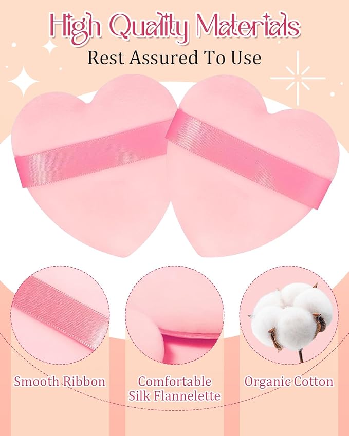 6Pcs Pink Powder Puff for Face Powder, Heart Shape Soft Puffs for Applying Face Powders, Normal Size Velour Makeup Puff Beauty Tool for Women Mother‘s Day
