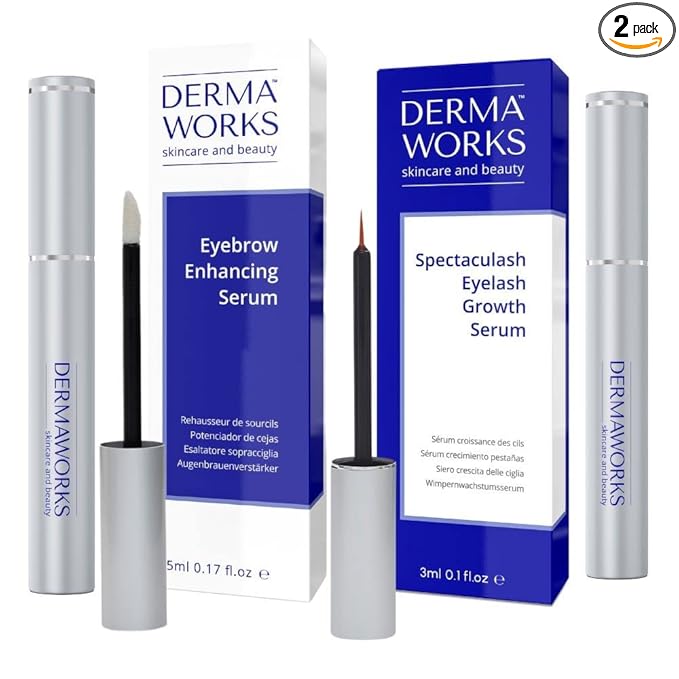 Dermaworks Lash & Brow Enhancing Serum Set 3ml + 5ml | Natural Eyelash & Eyebrow Growth Serum | Free of Prostaglandins | Peptide Lash Serum for Growth & Thickness | Safe for Sensitive Eyes