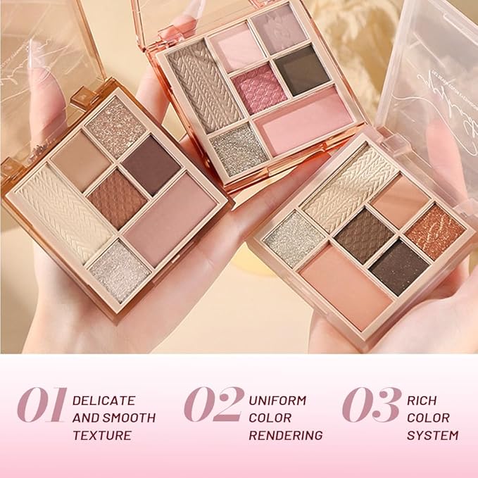 CAKAILA 7Colors Eyeshadow Makeup Palette,Pink Mauve Brown Champagne Natural Neutral Eye Shadow Palettes for Older Women,Long Lasting Naturing-Looking,Lightweight,Eye Makeup Kit Travel Size,Vegan